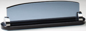 Glass & Crystal Desk Name Plates - 10″ x 2-1/2″ Smoked Glass w/Metal Accents