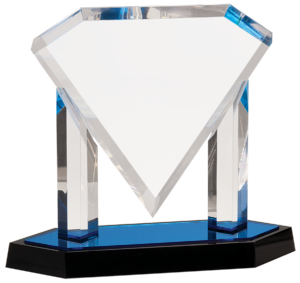 Floating Diamond Acrylic Award - 9.5″ – J10AFD (G/BU), Blue