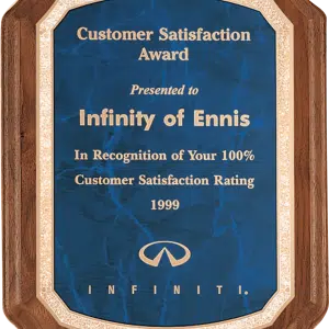 Solid Walnut w/Printed Border Blue Marble Plate, Premium Notched Corner Plaque