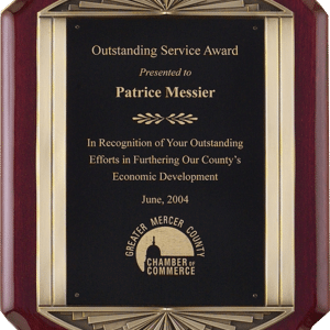 Rosewood Piano Finish w/Bronze Sunburst Frame Casting, Notched Corner Premium Plaque