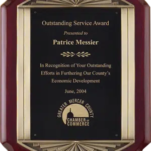 Rosewood Piano Finish w/Bronze Sunburst Frame Casting, Notched Corner Premium Plaque