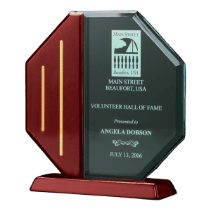 Octagon Series Acrylic Award w/Rosewood Gold Accent Base