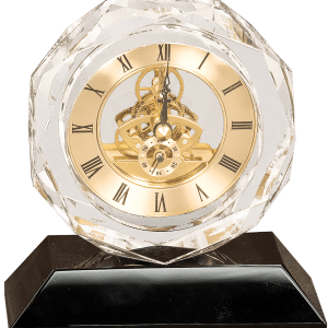 Desk Clock - Crystal w/Black Base & Exposed Mechanics