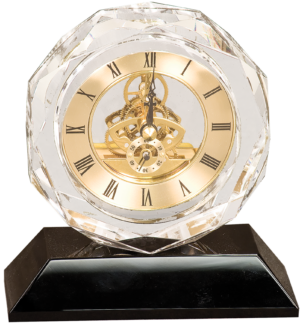 Desk Clock - Crystal w/Black Base & Exposed Mechanics