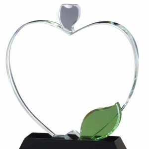 Crystal Apple Award w/Green Bottom Leaf