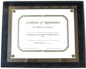 Certificate Plaque - 15" x 12" w/Gold Back Plate
