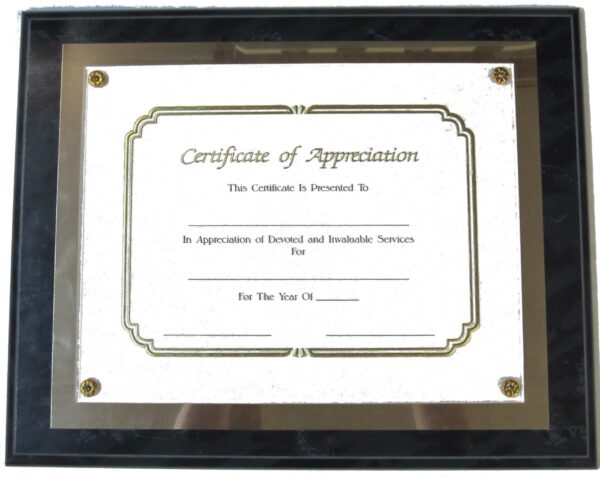 Certificate Plaque - 15" x 12" w/Gold Back Plate
