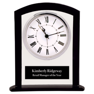 Desk Clock - Black/Clear Square Arch Glass Clock