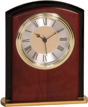 Desk Clock - Mahogany Finish Square Arch