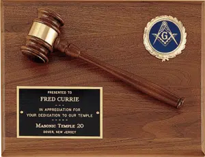 Full Gavel Plaque, Solid Walnut w/Wreath Logo Insert - 12" x 9"