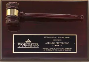 Full Gavel Plaque, Rosewood Piano Finish - 12" x 9"