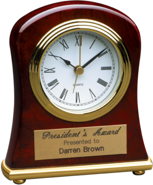 Desk Clock - Rosewood Piano Finish Bell Shaped