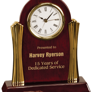 Desk Clock - Rosewood Piano Finish Gold Columns