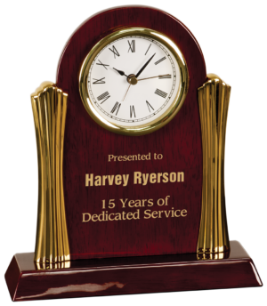 Desk Clock - Rosewood Piano Finish Gold Columns