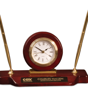 Desk Clock - Rosewood Piano Finish w/2 Pens