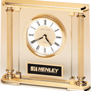 Desk Clock - Gold Metal Columns w/Glass Clock
