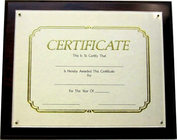 Certificate Plaque w/External Plexiglass - 13" x 10.5"