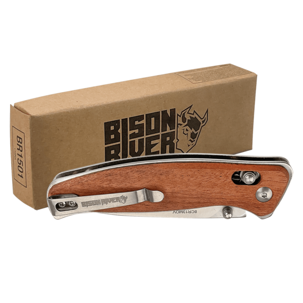 Bison River Wood Button Lock Folding Knife