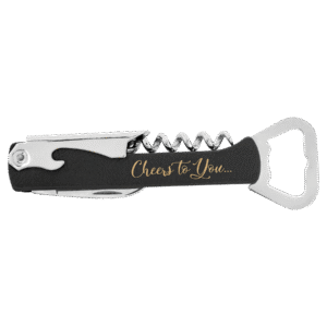 Bottle Opener - Leatherette Wine and Bottle - Black/Gold