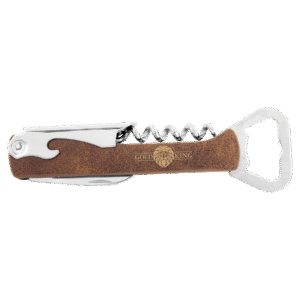 Bottle Opener - Leatherette Wine and Bottle - Rustic/Gold