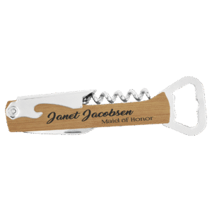 Bottle Opener - Leatherette Wine and Bottle - Bamboo