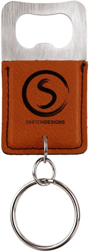 Bottle Opener - Leatherette Grip with Keychain - Rawhide, Squared
