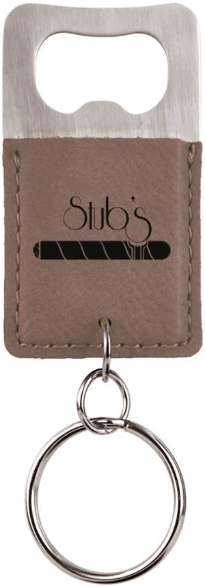 Bottle Opener - Leatherette Grip with Keychain - Gray, Squared