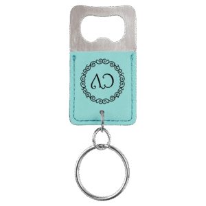 Bottle Opener - Leatherette Grip with Keychain - Teal, Squared
