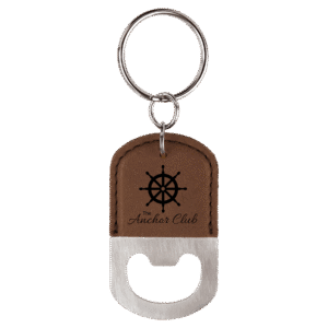 Bottle Opener - Leatherette Grip with Keychain - Dark Brown, Rounded