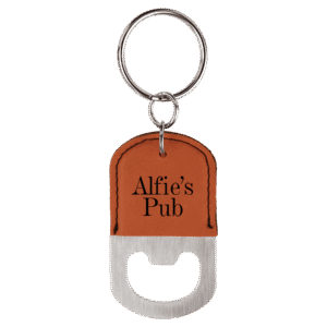 Bottle Opener - Leatherette Grip with Keychain - Rawhide, Rounded