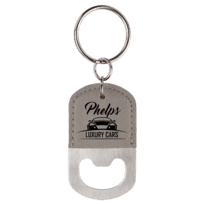 Bottle Opener - Leatherette Grip with Keychain - Gray, Rounded