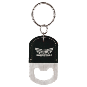 Bottle Opener - Leatherette Grip with Keychain - Black/Silver, Rounded