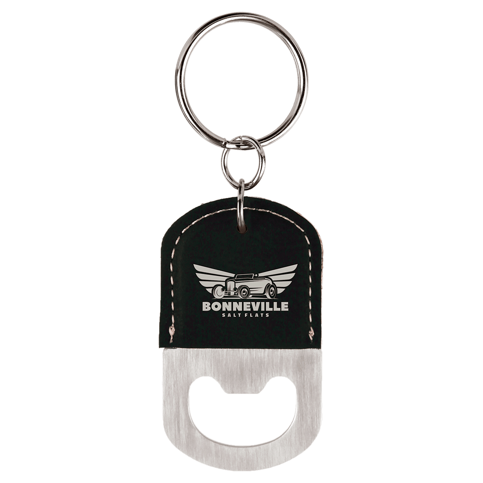Bottle Opener - Leatherette Grip with Keychain