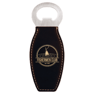 Bottle Opener - Leatherette Grip with Magnet - Black/Gold