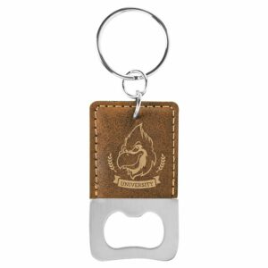 Bottle Opener - Leatherette Grip with Keychain - Rustic/Gold, Squared
