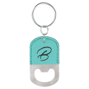 Bottle Opener - Leatherette Grip with Keychain - Teal, Rounded