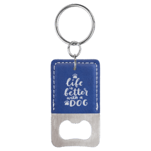 Bottle Opener - Leatherette Grip with Keychain - Blue/Silver, Squared