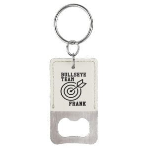 Bottle Opener - Leatherette Grip with Keychain - White, Squared