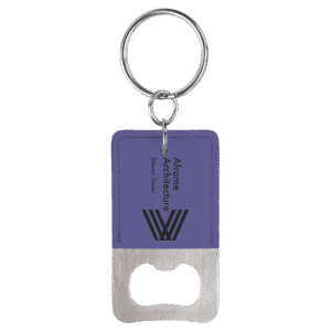 Bottle Opener - Leatherette Grip with Keychain - Purple, Squared