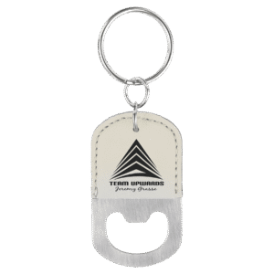 Bottle Opener - Leatherette Grip with Keychain - White, Rounded