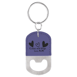 Bottle Opener - Leatherette Grip with Keychain - Purple, Rounded