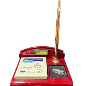 Business Card Holder - Rosewood Piano Finish Desk Holder w/Pen and Notepad