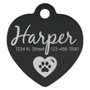 Pet Tags - Anodized Aluminum - Black, Heart Small
