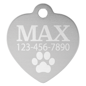 Pet Tags - Anodized Aluminum - Silver, Heart Small