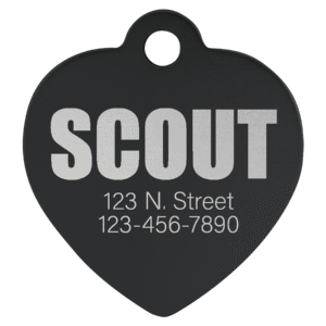 Pet Tags - Anodized Aluminum - Black, Heart Large